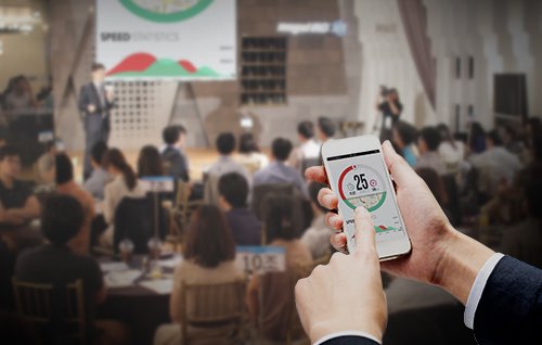 메가넥스트의 ‘위라이브온’은 스마트폰을 활용하여 실시간으로 다양한 질문과 응답을 주고받을 수 있는 양방향 소통 시스템으로 퀴즈, 설문조사, 질의응답 등을 현장에서 바로 구현할 수 있어 청중들의 즉각적인 반응을 이끌어 낼 수 있다. [사진=메가넥스트]