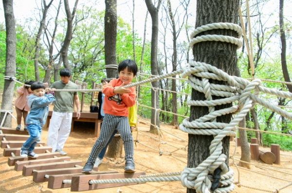 용왕산 유아숲 체험원에서 노는 아이들 (사진=양천구청 제공)