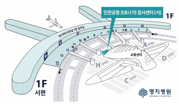 명지병원 인천국제공항 T1 검사소(서편) 위치 (그림=명지병원 제공)