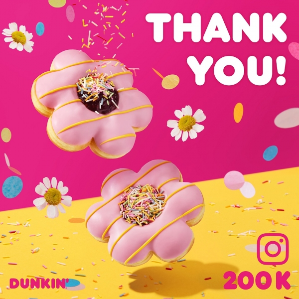 던킨 공식 인스타그램 팔로워 20만명 돌파 기념 ‘고마워 플라워 도넛’ (사진=SPC 던킨 제공)