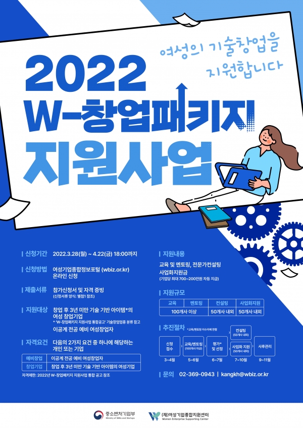 2022년 W-창업패키지 지원사업 포스터 (사진=여성기업종합지원센터 제공)